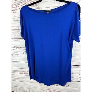 Womens Cable & Gauge Royal Blue Knit Cut-Out Short Sleeve Blouse Stretch Sz Sm